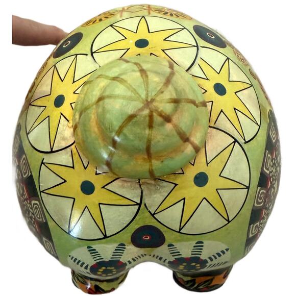 Vintage 1960s Mexican Piggy Bank Handpainted Boho Decor Ceramic Large Pig - Picture 3 of 11